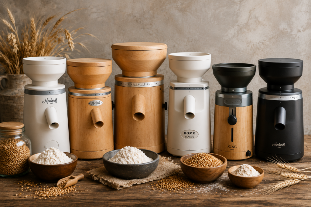 Grain mills for fresh-milled flour